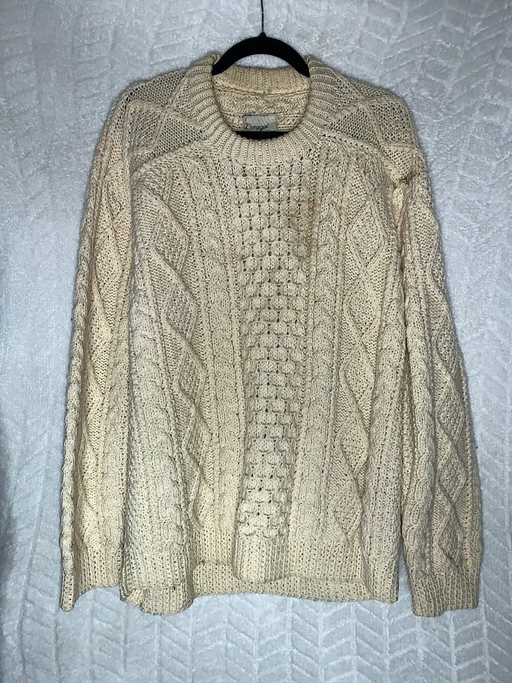 Donegal Mens Aran Handknit Wool Cable Knit Sweater